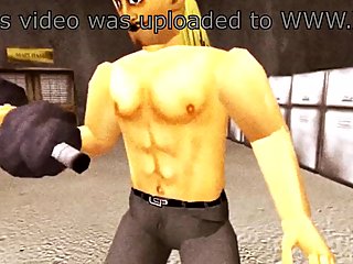 Hot man lifting muscles in prison